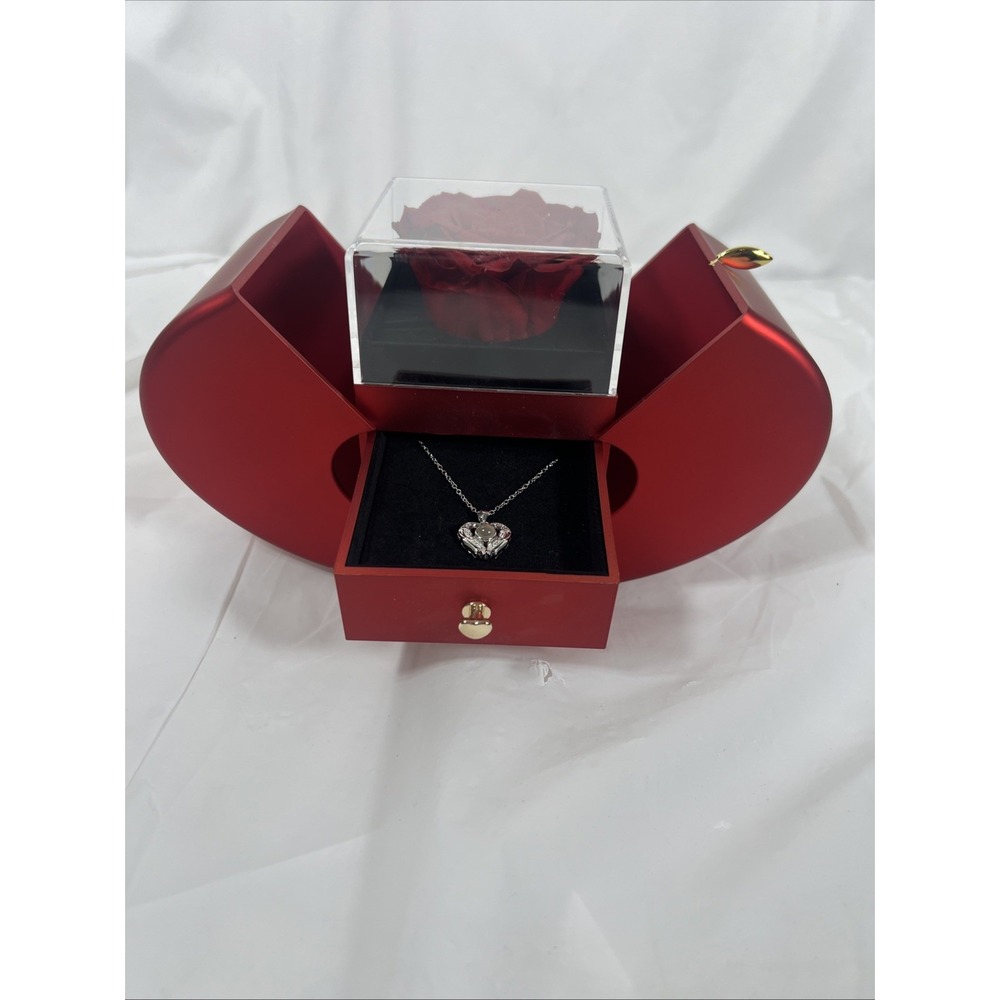 Valentine's Gifts Preserved Red Rose with Necklace Eternal Flowers‎ Rose W/Box